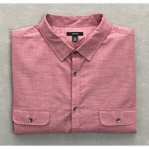 Alfani Men's XXL Button-Up Shirt Cotton 2 Chest Pockets Smudge Cranberry NEW